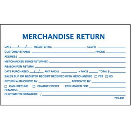 Centurion 773432 5.3 x 3.3 in Merchandise Return Form 100 ct.